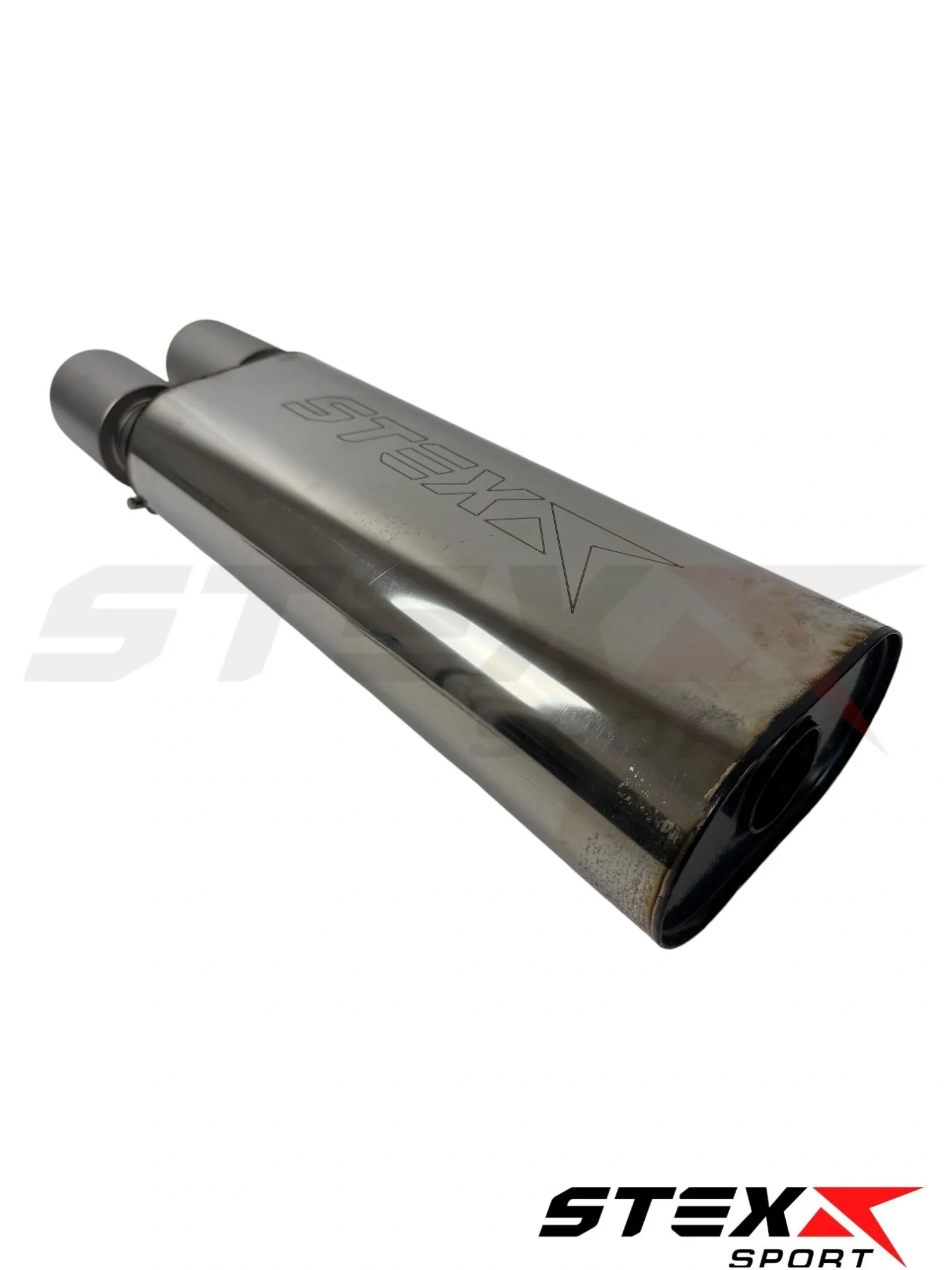 Глушитель STEXX SPORT, универсальный, овал, D200/120, L650 Ø52 с насадками серый мат (нерж. сталь)