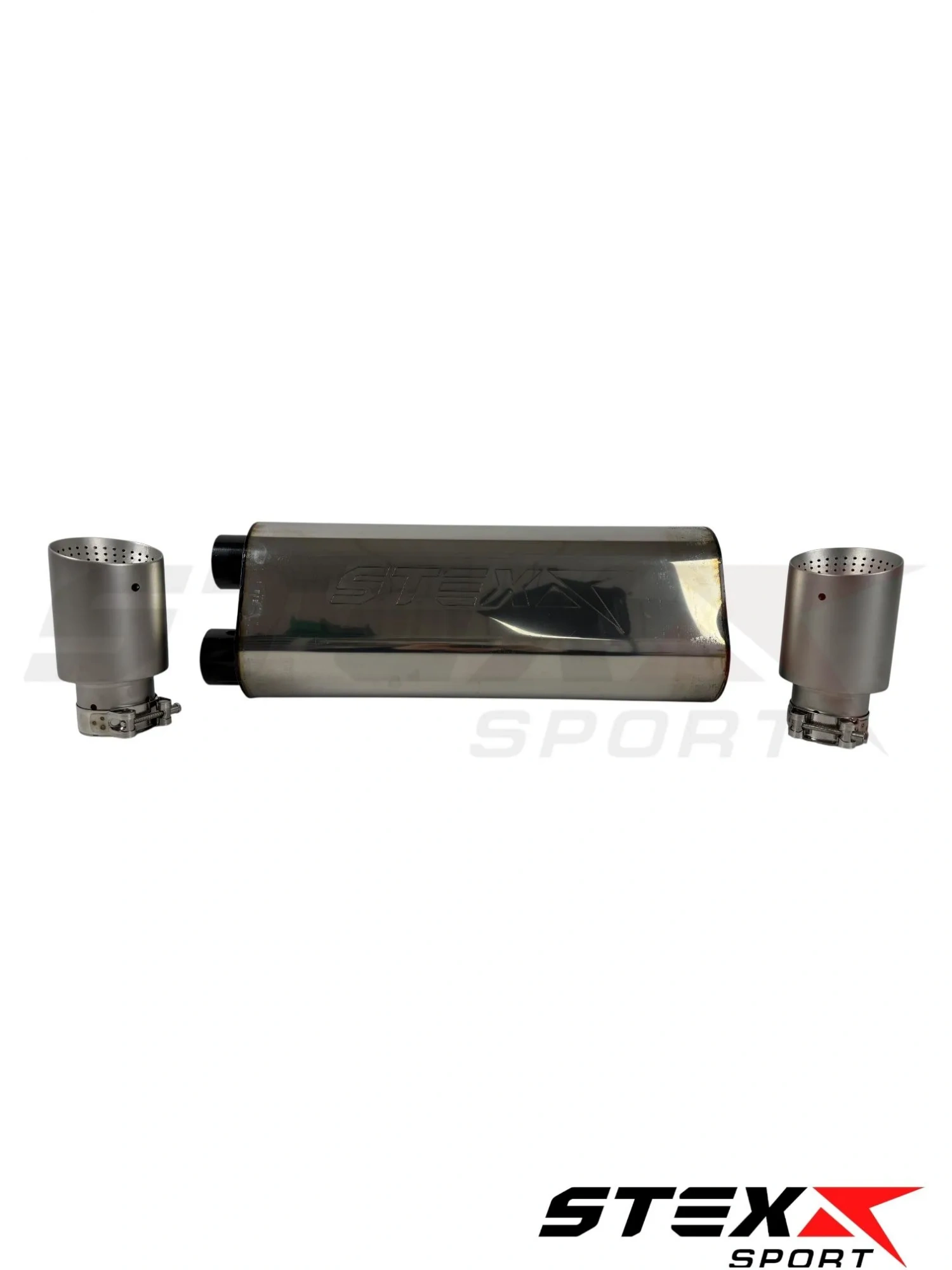 Глушитель STEXX SPORT, универсальный, овал, D200/120, L650 Ø52 с насадками серый мат (нерж. сталь)